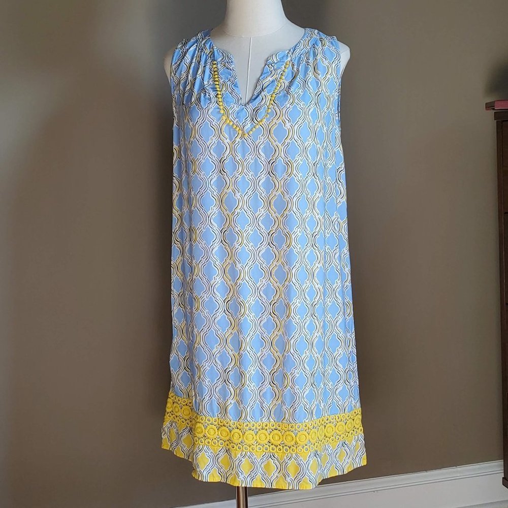 Crown & Ivy sleeveless blue/gold embellished dress